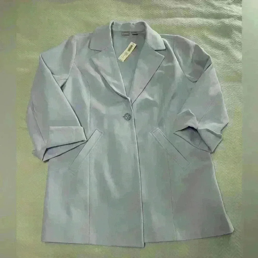 New With Tags Chico’s 3 XL 16 Knit Plush One Button Jacket Blazer Indigo Ice